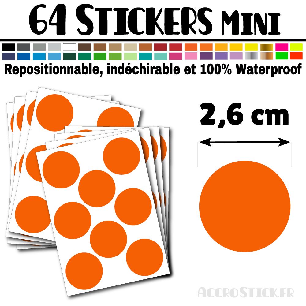 64 Ronds 2,6 cm - Stickers mini gommettes 64 Ronds 2,6 cm - Stickers mini gommettes