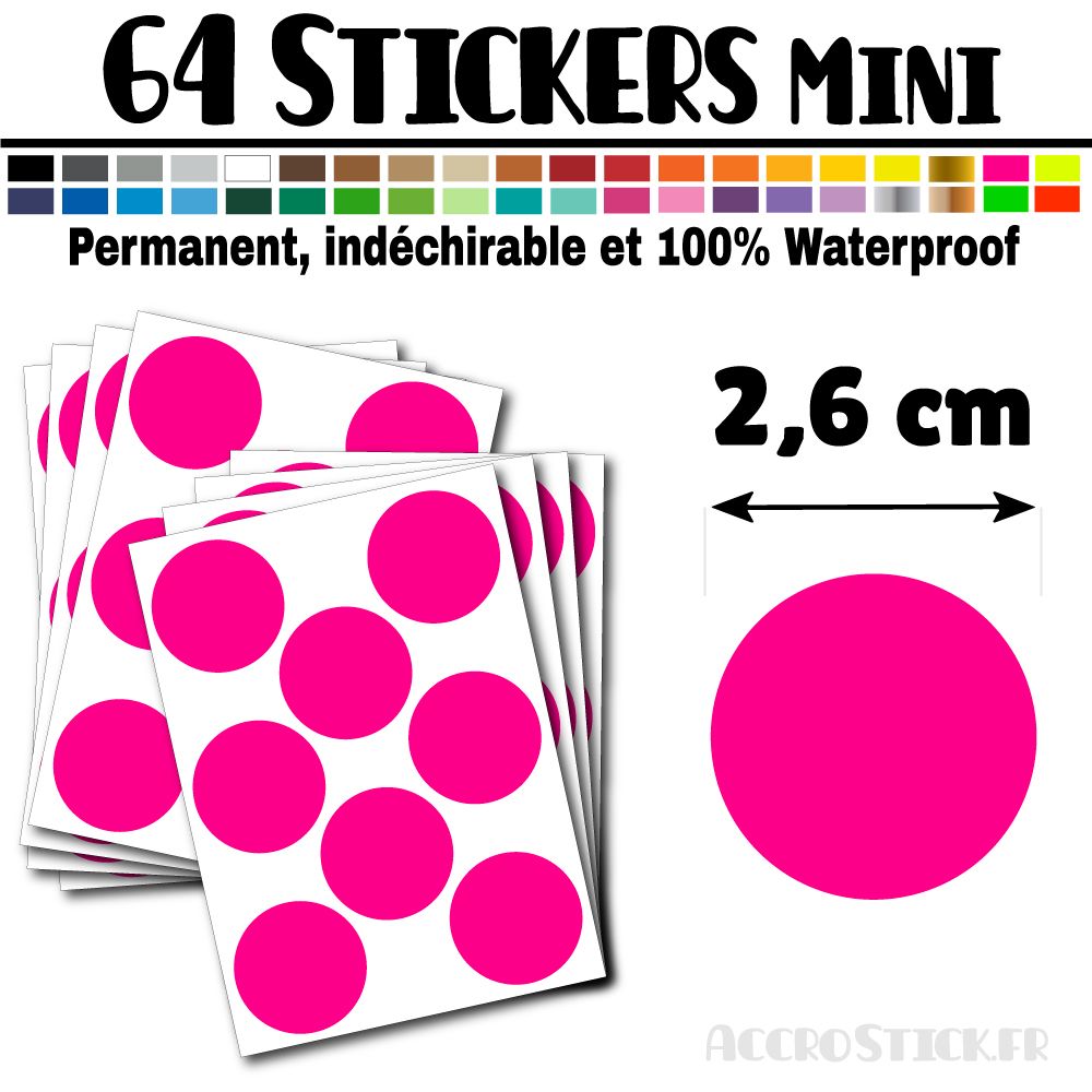 64 Ronds 2,6 cm - Stickers mini gommettes 64 Ronds 2,6 cm - Stickers mini gommettes