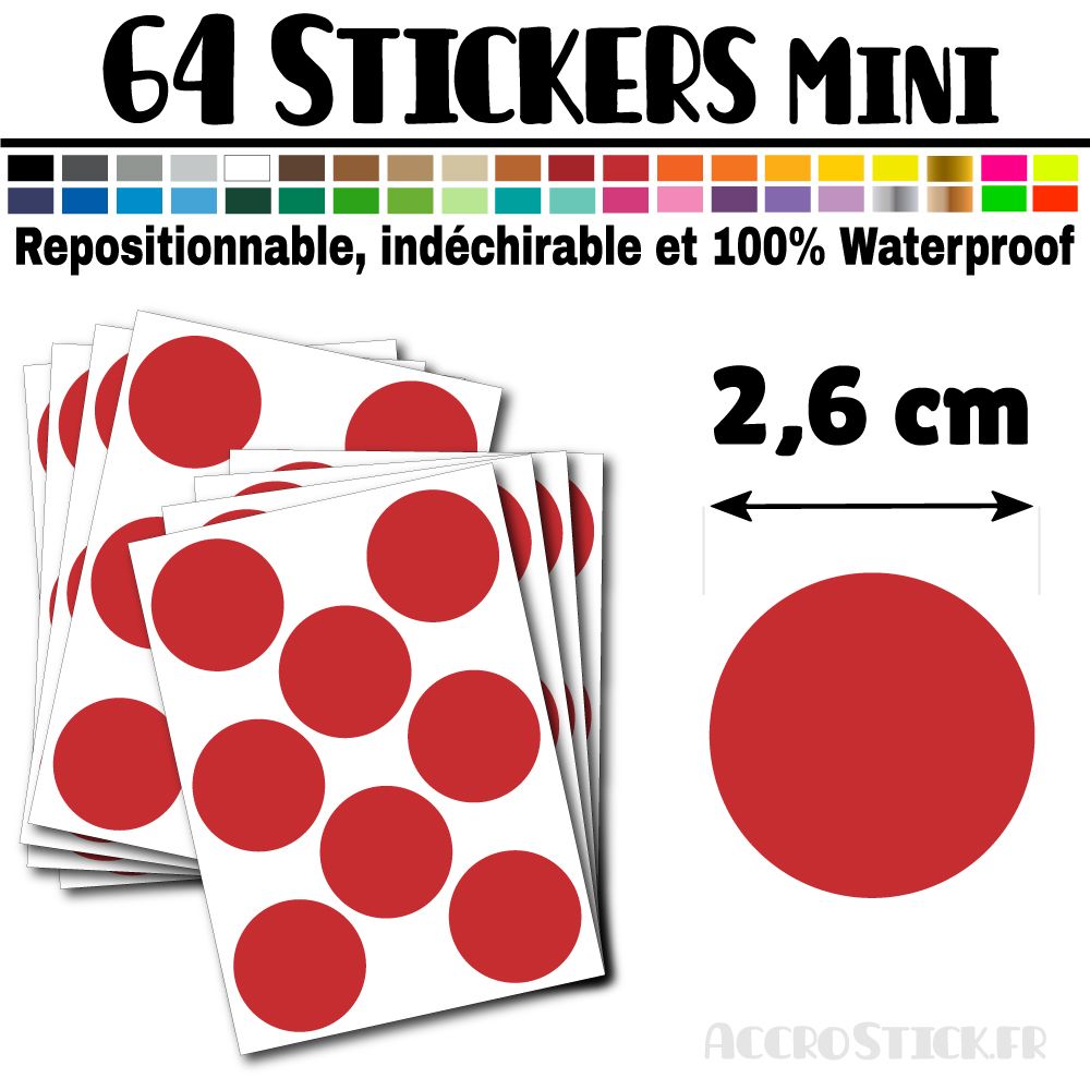 64 Ronds 2,6 cm - Stickers mini gommettes 64 Ronds 2,6 cm - Stickers mini gommettes