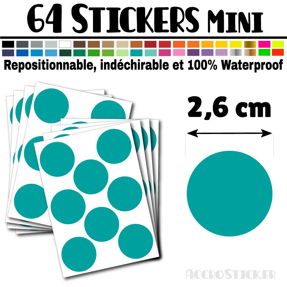 64 Ronds 2,6 cm - Stickers mini gommettes 64 Ronds 2,6 cm - Stickers mini gommettes