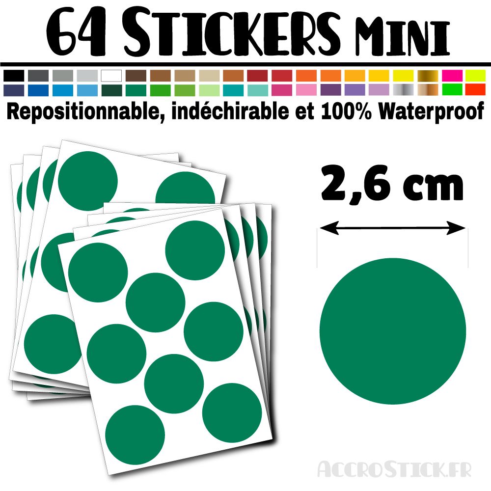 64 Ronds 2,6 cm - Stickers mini gommettes 64 Ronds 2,6 cm - Stickers mini gommettes