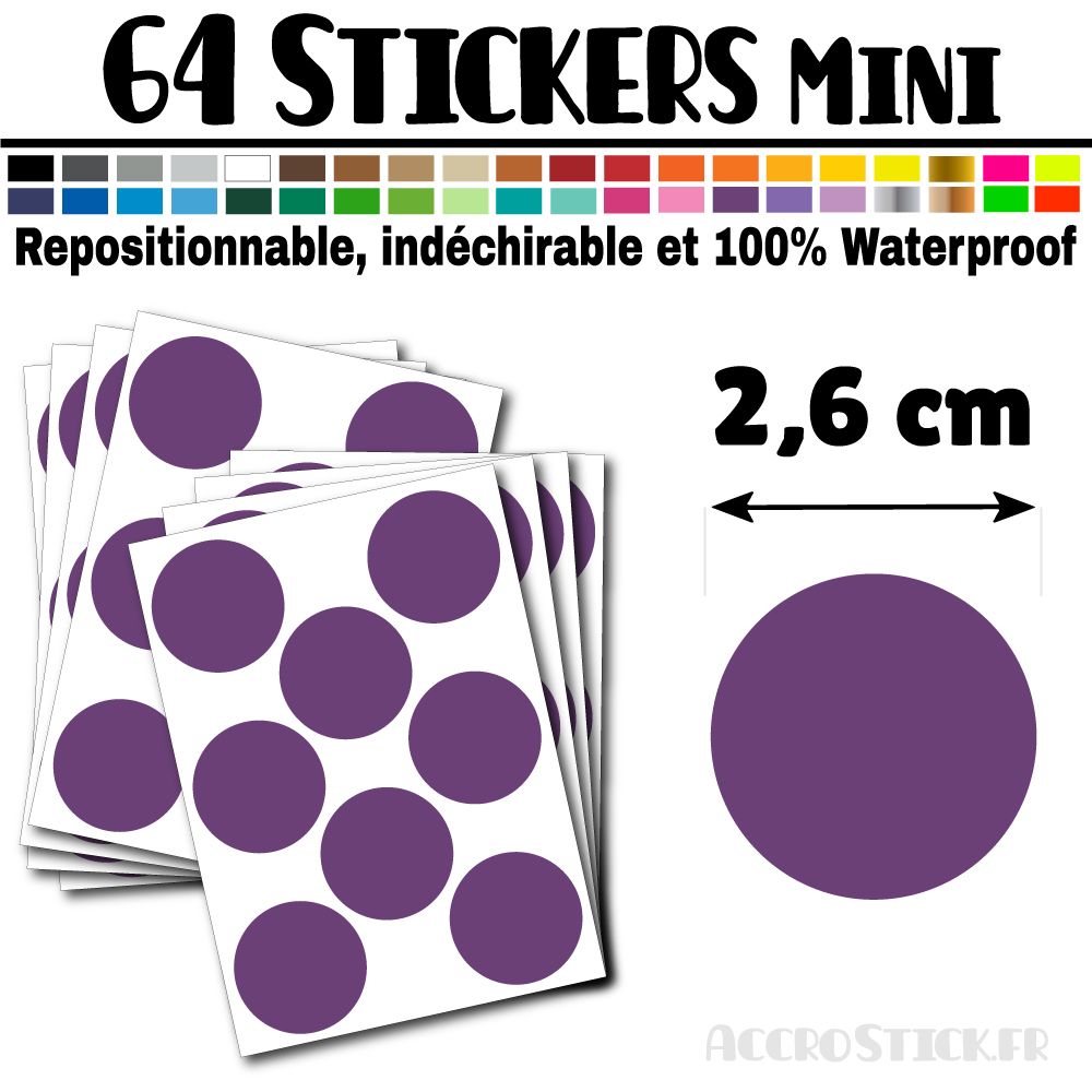 64 Ronds 2,6 cm - Stickers mini gommettes 64 Ronds 2,6 cm - Stickers mini gommettes
