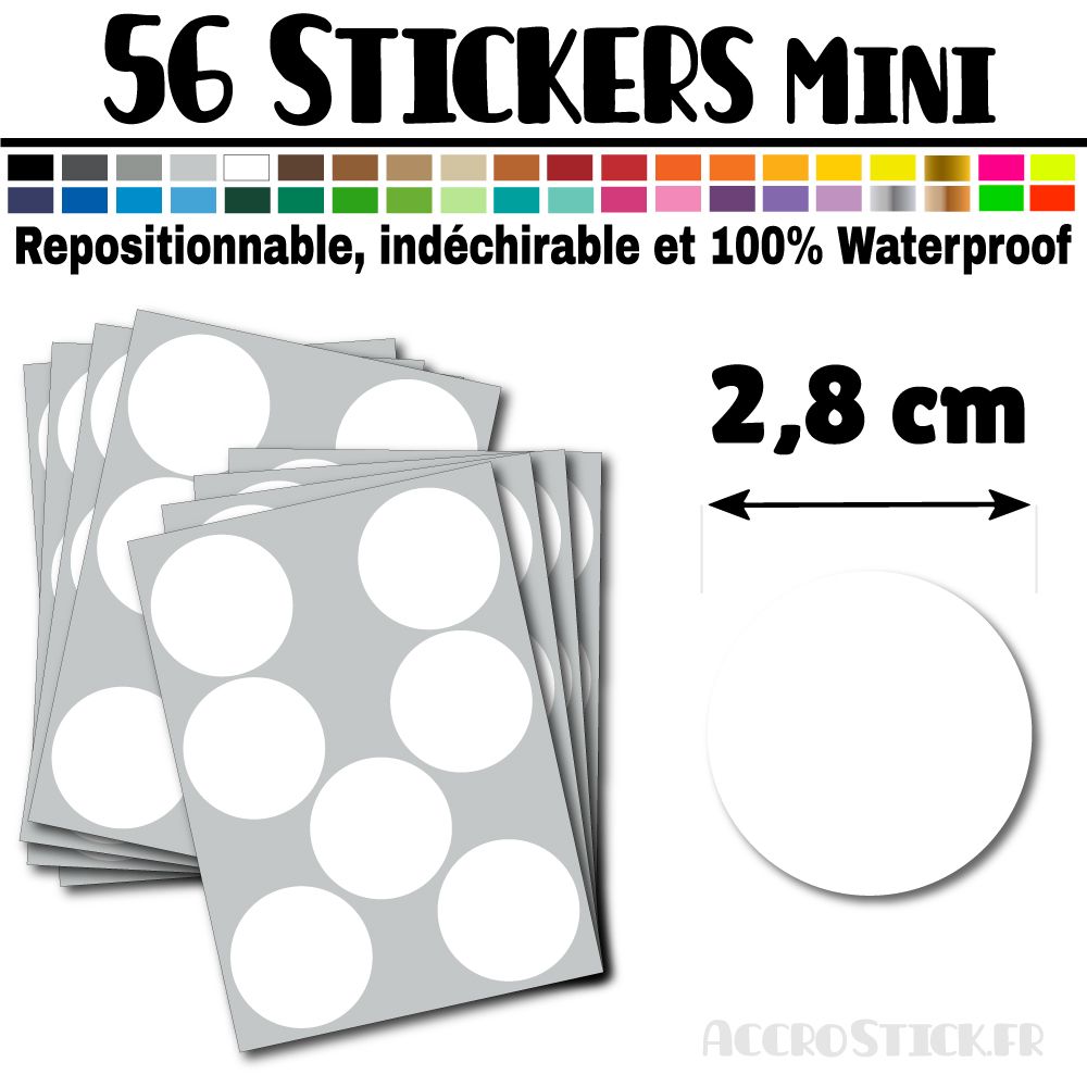 56 Ronds 2,8 cm - Stickers mini gommettes 56 Ronds 2,8 cm - Stickers mini gommettes