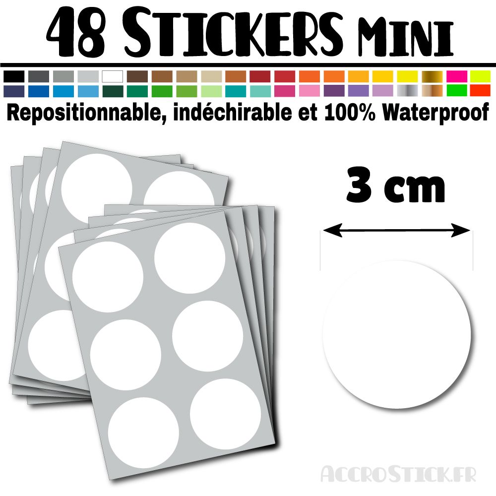 48 Ronds 3 cm - Stickers mini gommettes 48 Ronds 3 cm - Stickers mini gommettes