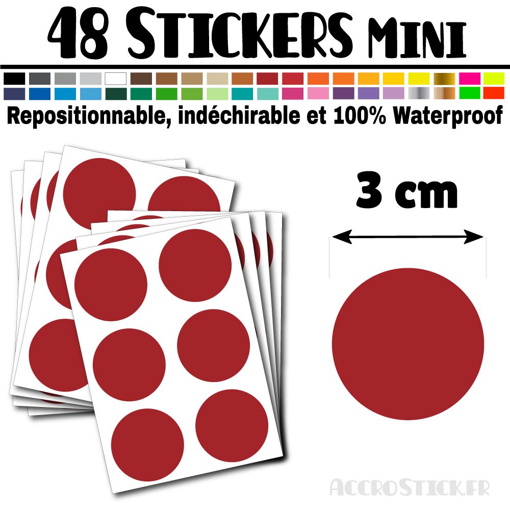 48 Ronds 3 cm - Stickers mini gommettes 48 Ronds 3 cm - Stickers mini gommettes