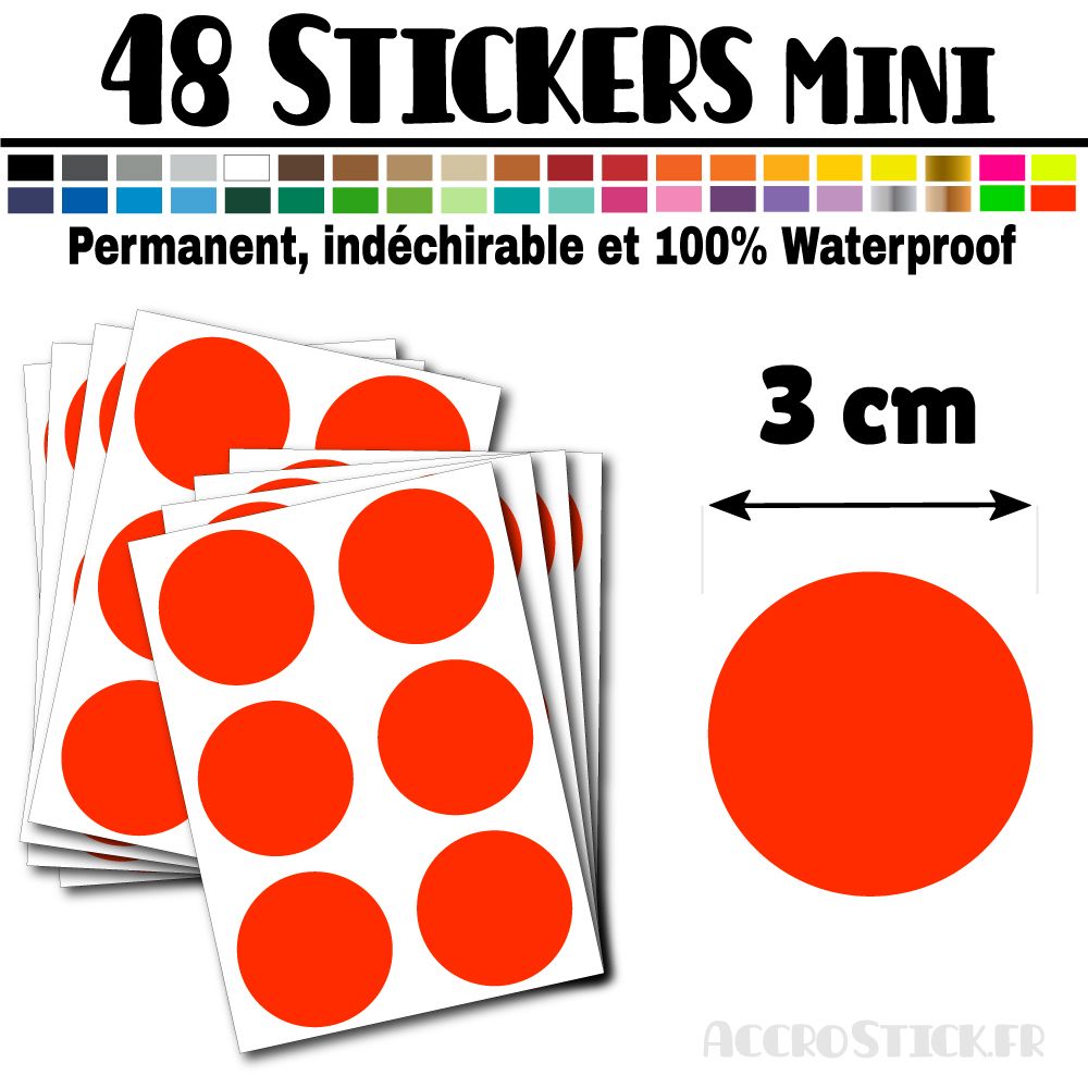 48 Ronds 3 cm - Stickers mini gommettes 48 Ronds 3 cm - Stickers mini gommettes