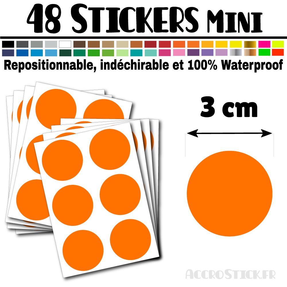 48 Ronds 3 cm - Stickers mini gommettes 48 Ronds 3 cm - Stickers mini gommettes