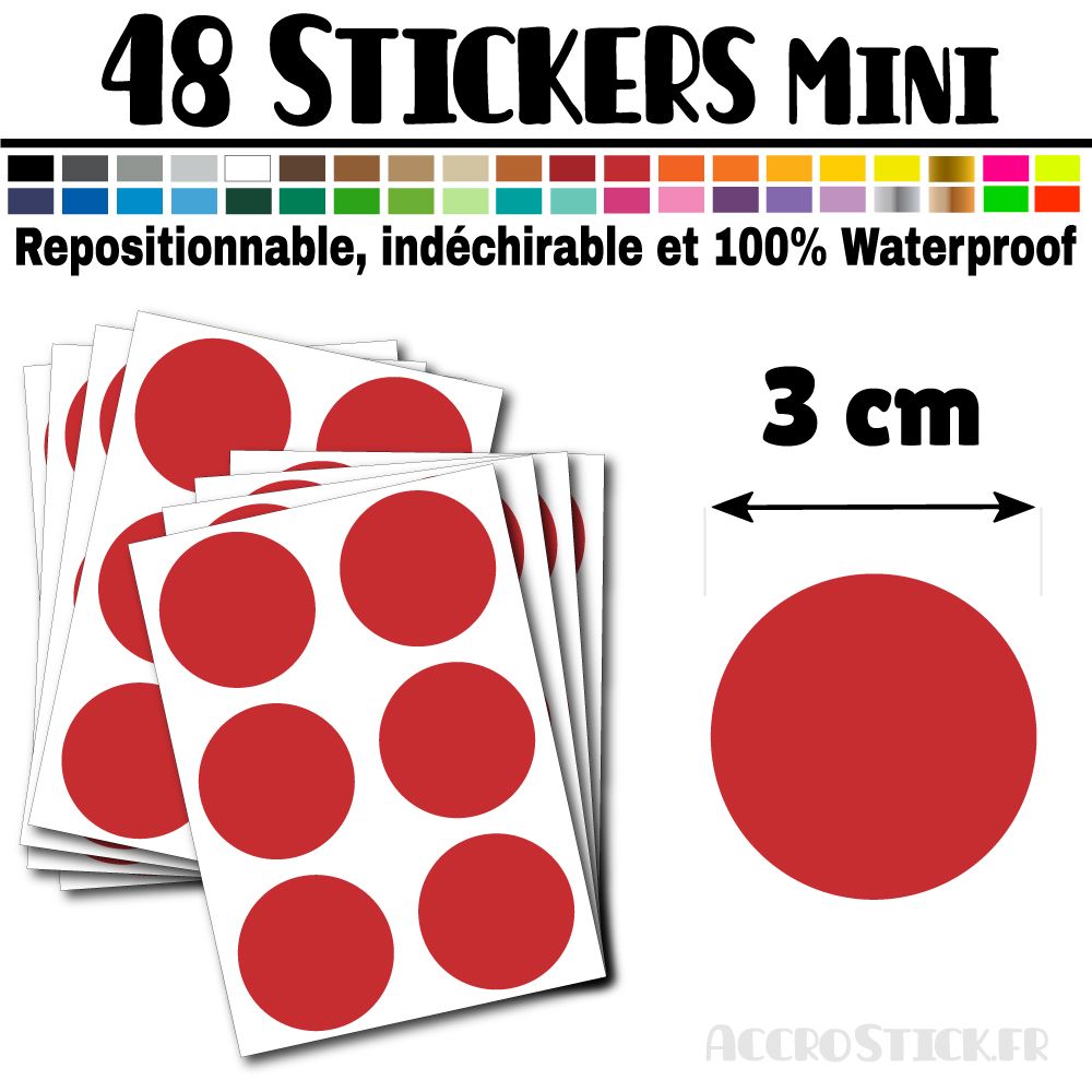 48 Ronds 3 cm - Stickers mini gommettes 48 Ronds 3 cm - Stickers mini gommettes