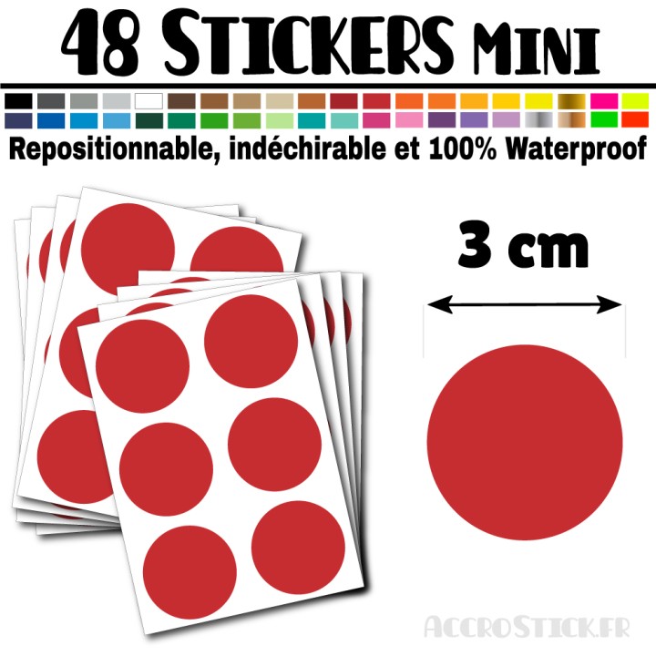 48 Ronds 3 cm - Stickers mini gommettes