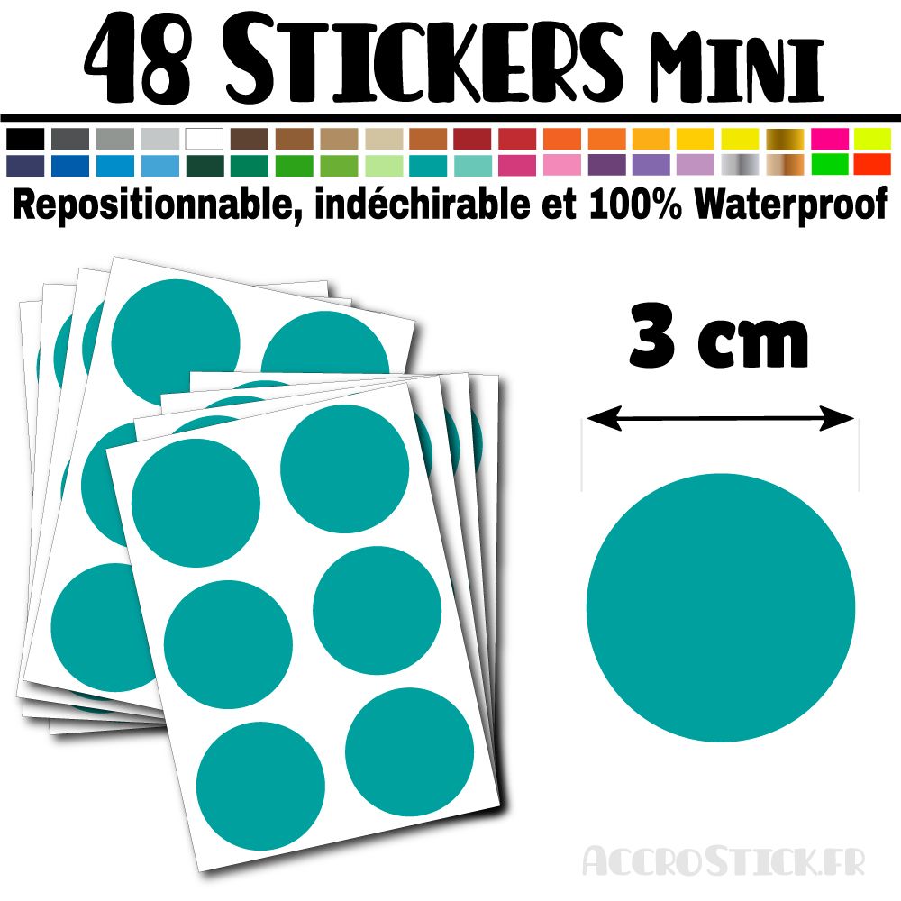 48 Ronds 3 cm - Stickers mini gommettes 48 Ronds 3 cm - Stickers mini gommettes