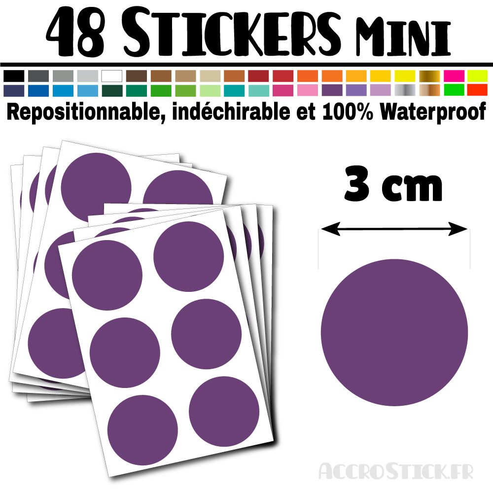 48 Ronds 3 cm - Stickers mini gommettes 48 Ronds 3 cm - Stickers mini gommettes