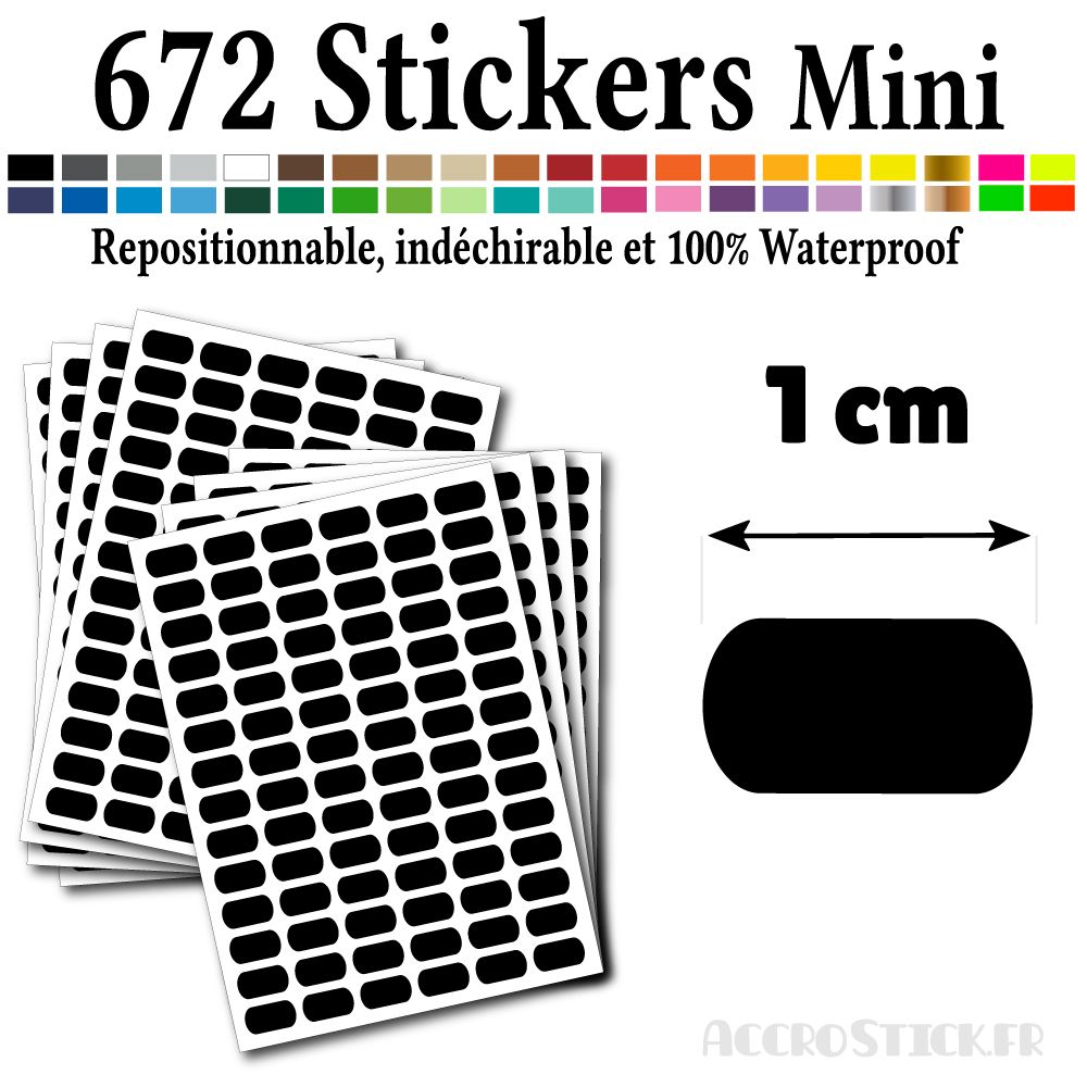 672 Etiquettes 1 cm - Stickers mini gommettes Couleur Noir